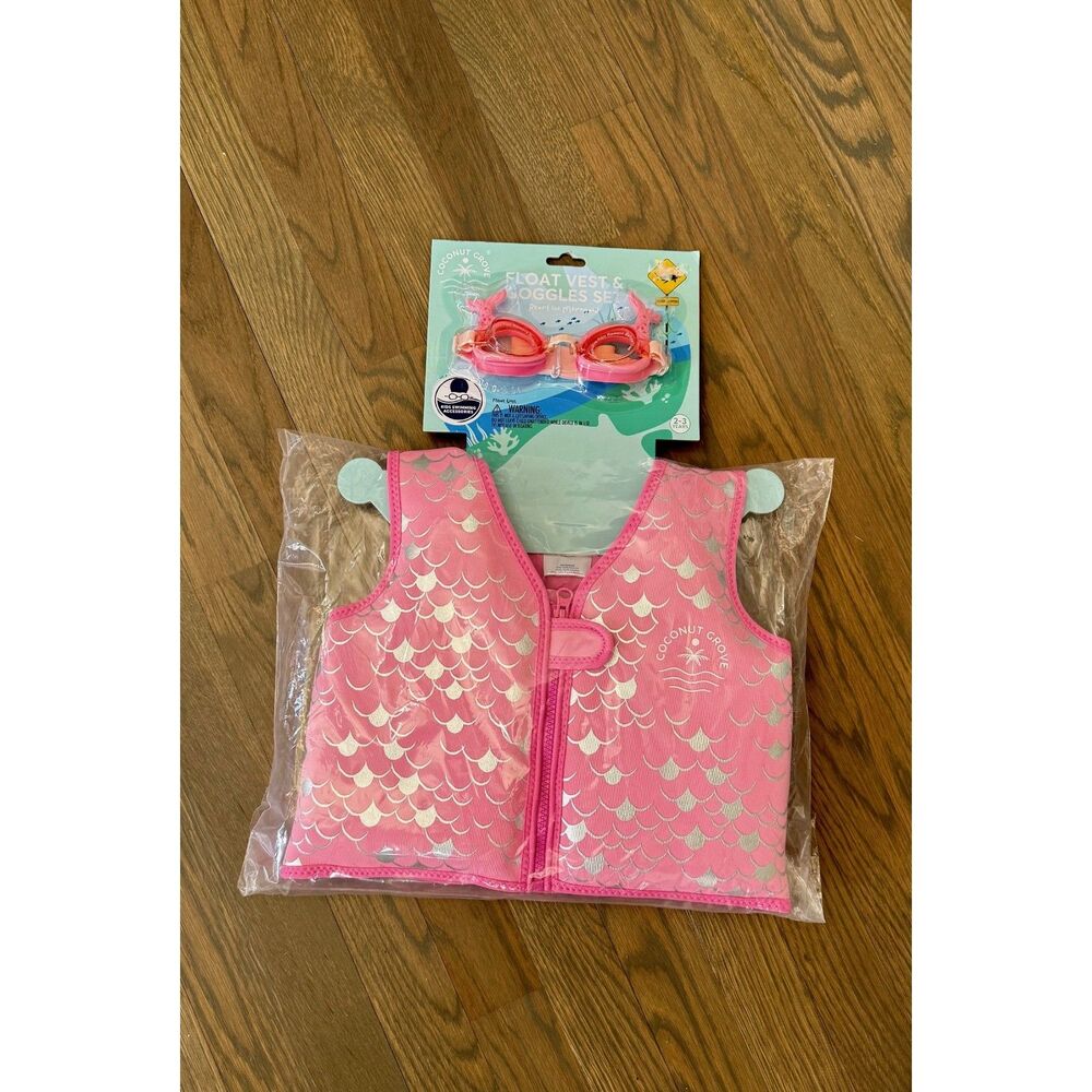 Coconut Grove Pink Mermaid Childs Swim Vest and Goggles